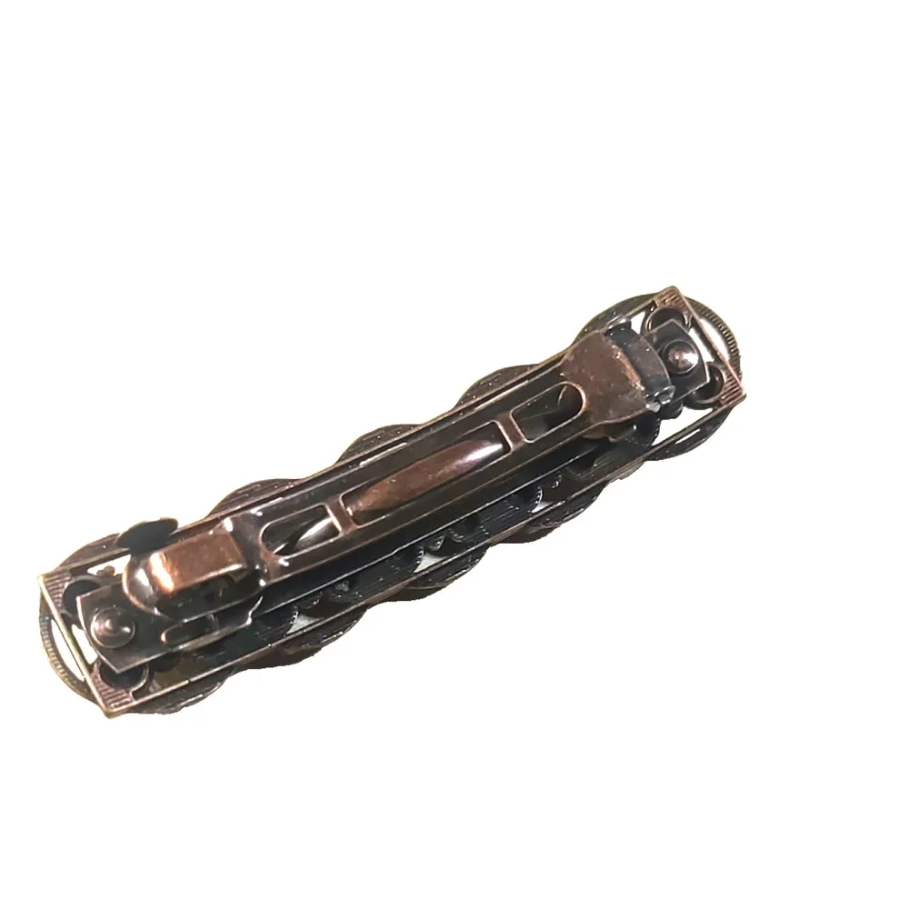 Hair Barrette Tension Clip Copper Tone Iridescent Rhinestone Classic Roman